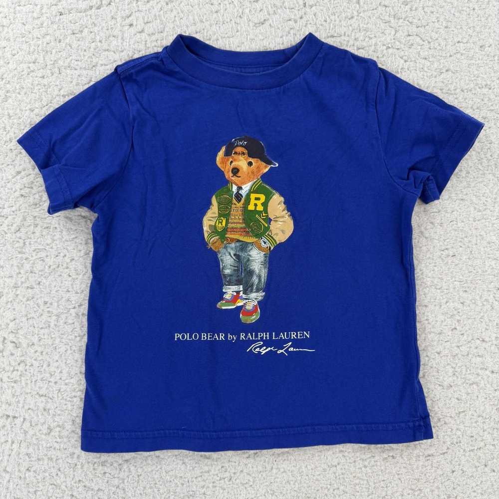 Polo Ralph Lauren Kids 3T Blue Polo Bear Graphic Tee T-Shirt Cotton RN41381